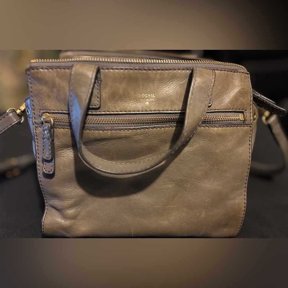 Fossil 1954 Heritage Gray Leather Satchel Crossbody Vintage